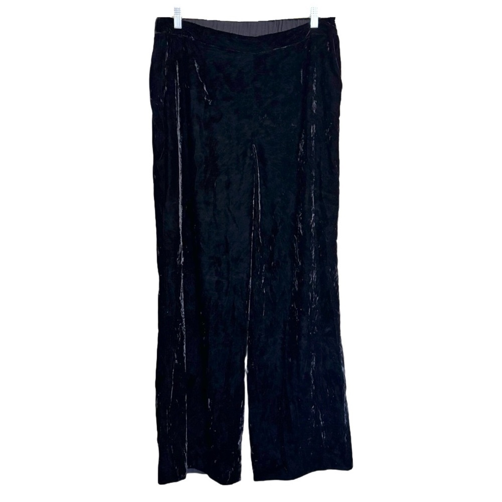 Soft Surroundings Black Pants Size Large Crush Velvet High Rise Pull On Stretch